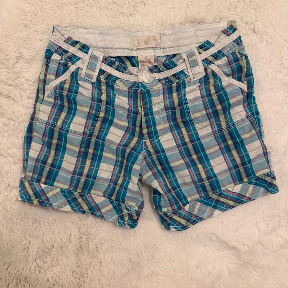 Ocean Pacific OP Girls Plaid Cargo Shorts Size 10 Turquoise